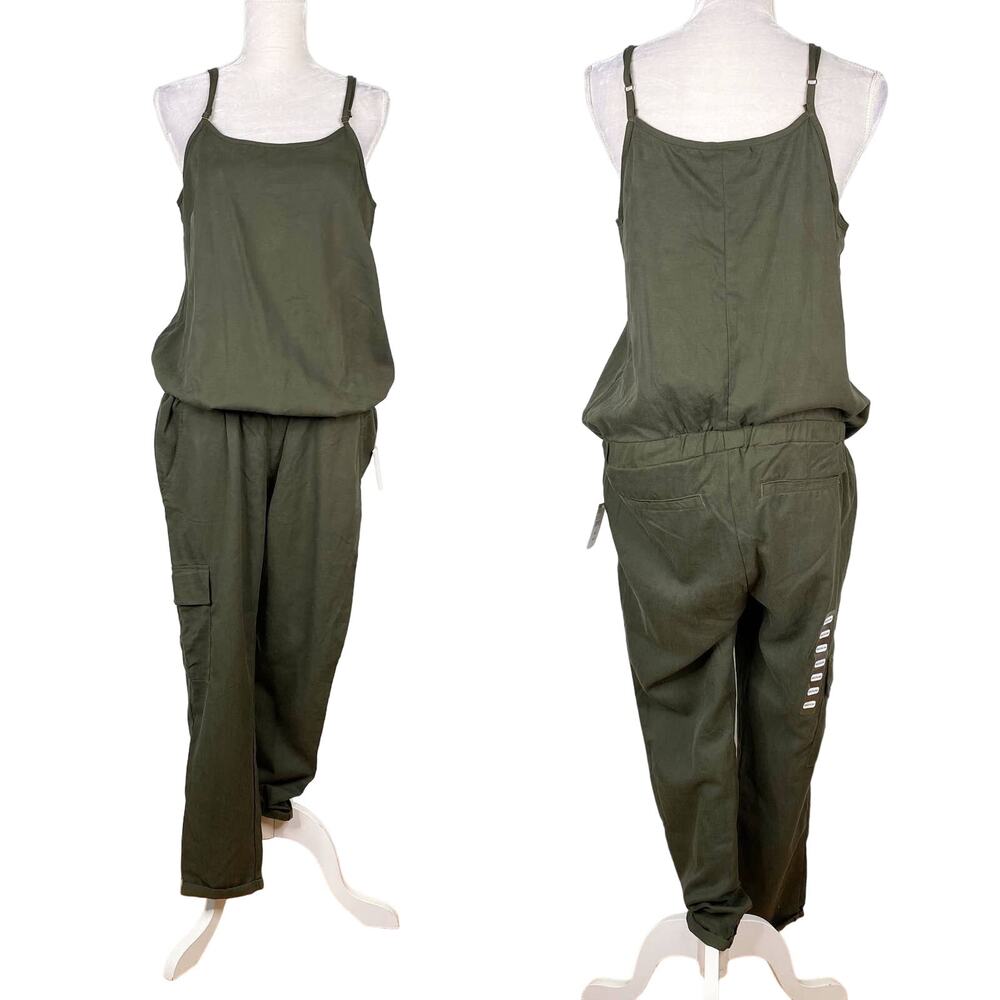 Motherhood Maternity Army Green Cargo Jumpsuit Large New